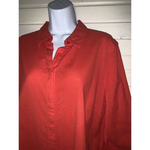 CHICO'S Sz 2 (LARGE) Red Lace-Up Sleeves Tunic Shirt Hidden Button Front EUC